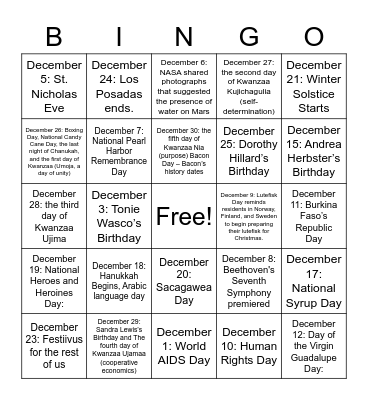 DKG Holiday Bingo Card