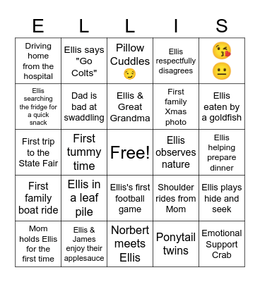 Ellis First Birthday Bingo Card