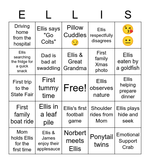 Ellis First Birthday Bingo Card