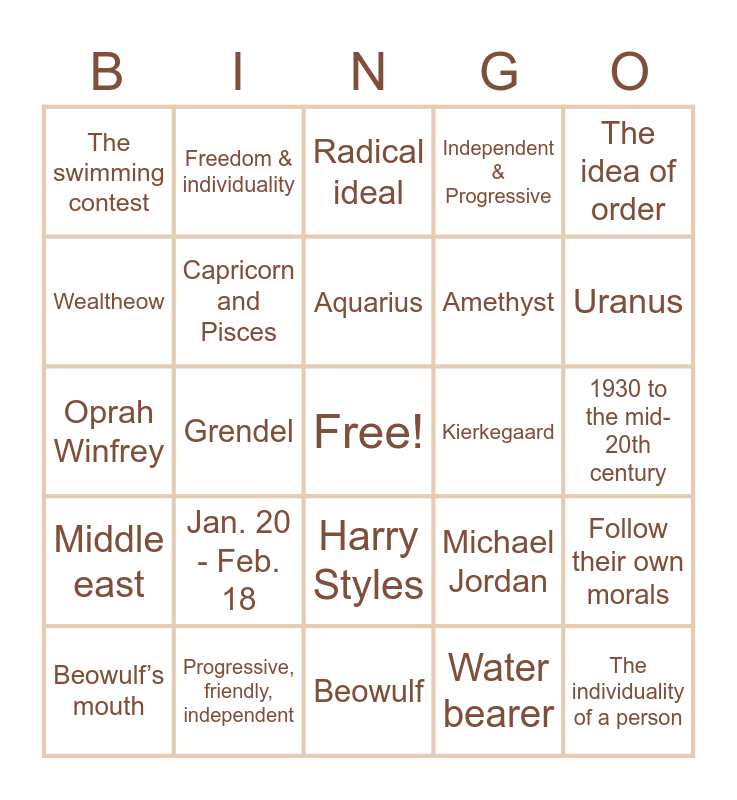 Grendel - Chapter 11 Bingo Card