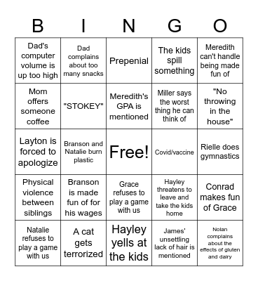 Family Christmas Bingo Card