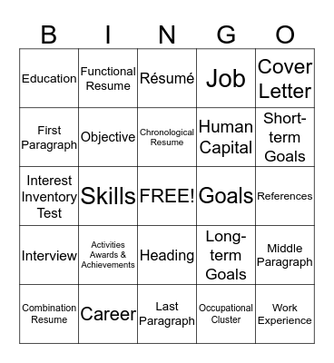 Career Development Terms Bingo Card