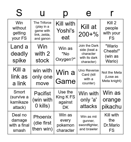 SSBU Bingo Card