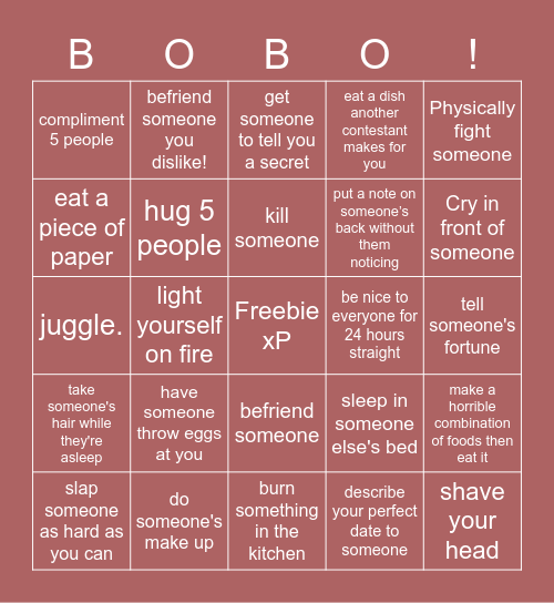 BOBO Bingo! Bingo Card