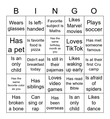 Human Bingo Card