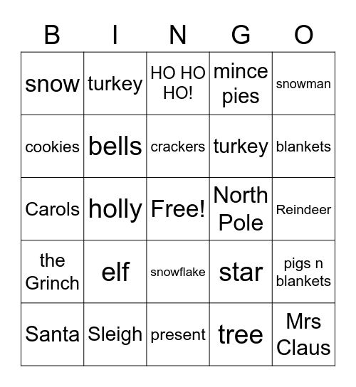Christams Bingo Card