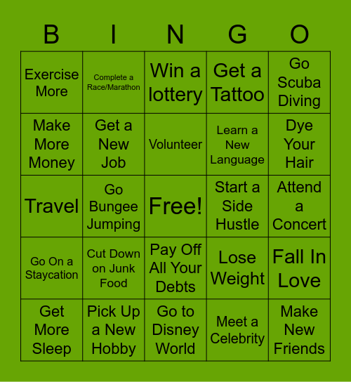 New Year Resolution 2023 Bingo Card