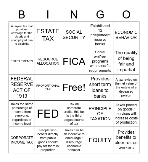 The Fed in 5 Bingo Card Bingo Card