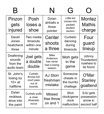 SJU Basketball In-Arena Bingo Card