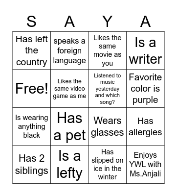 Find Someone Who.... Bingo Card