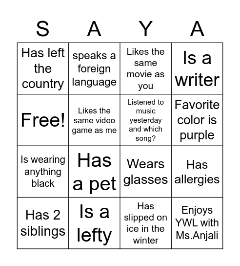 Find Someone Who.... Bingo Card