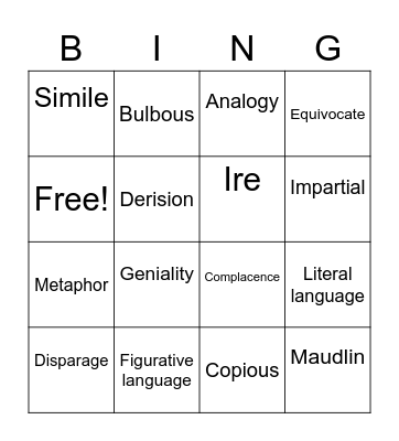 VOCAB 13 Bingo Card