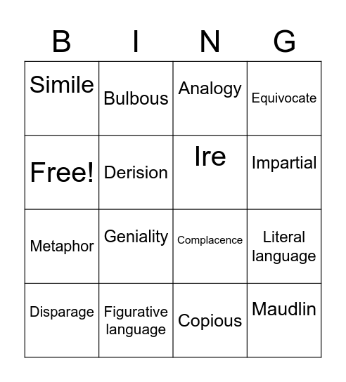 VOCAB 13 Bingo Card