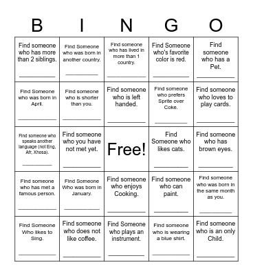 Find Someone Who Bingo Card