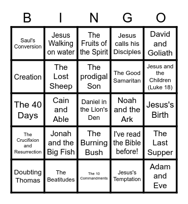 BIBLE STORIES Bingo Card