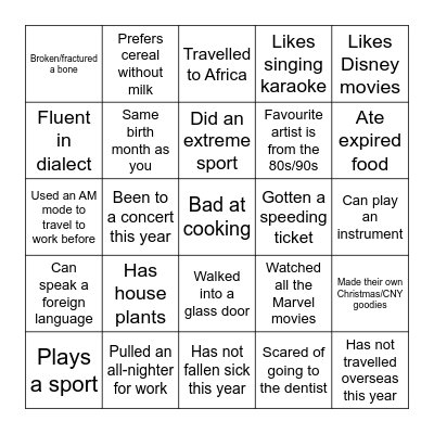 TR Division Christmas Gathering Bingo Card