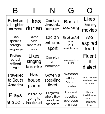 TR Division Christmas Gathering Bingo Card