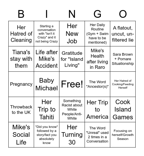 The "Tatiana Show" Bingo Card Bingo Card