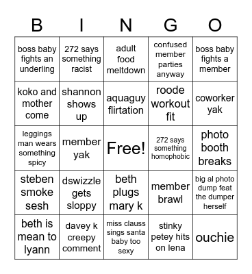 party hard lena Bingo Card