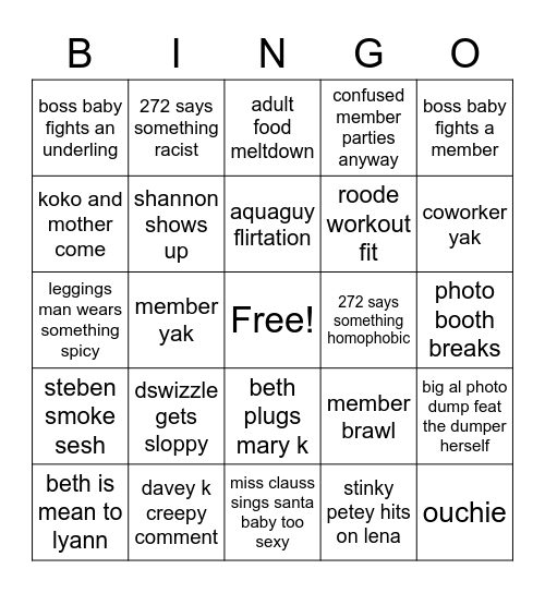 party hard lena Bingo Card