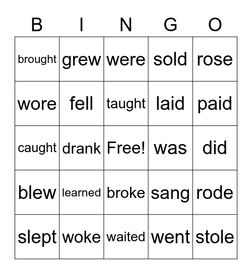 Verbs! Bingo Card