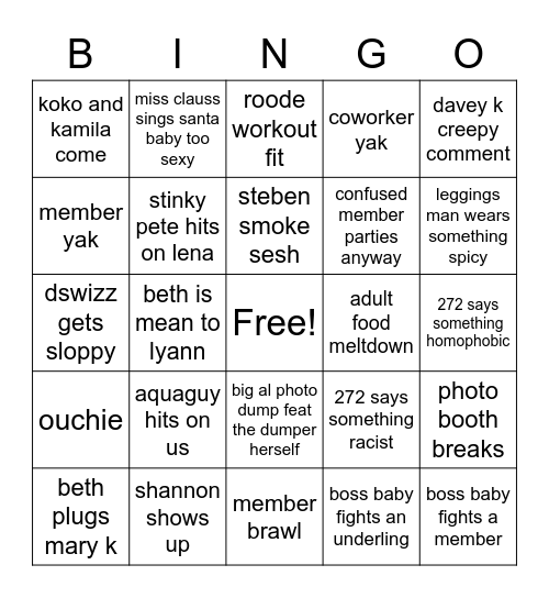 party hard lyann Bingo Card