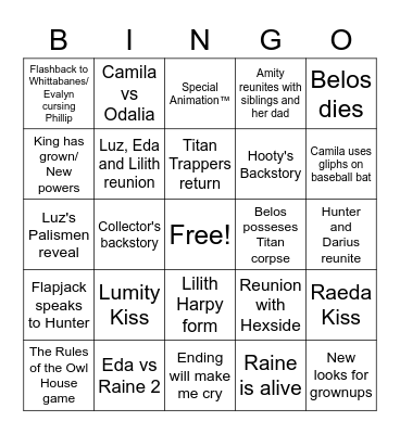 For The Future Predictions Bingo Card