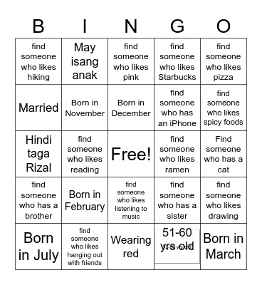 Get to Know You BINGO! Bingo Card