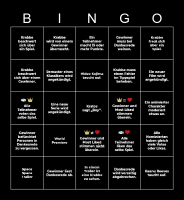 Krabbes Game Awards 2022 Bingo Card