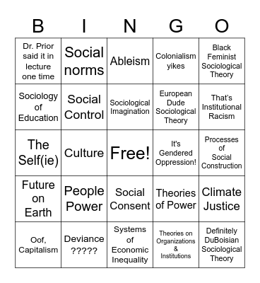 SOC 100 - Final Exam Review Bingo Card