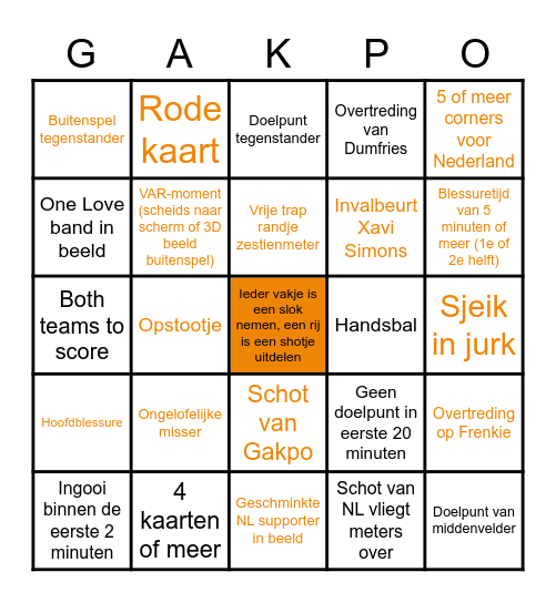 Nederland WK (non)bachelor bingo Card