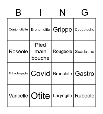 Maladies infantiles Bingo Card