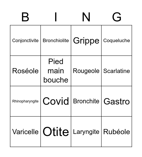 Maladies infantiles Bingo Card