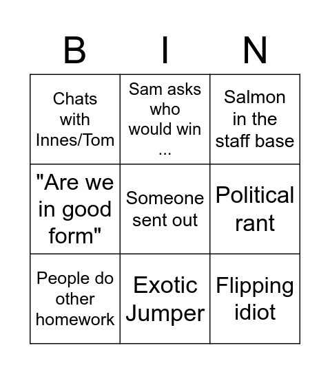 Roy Bingo Card