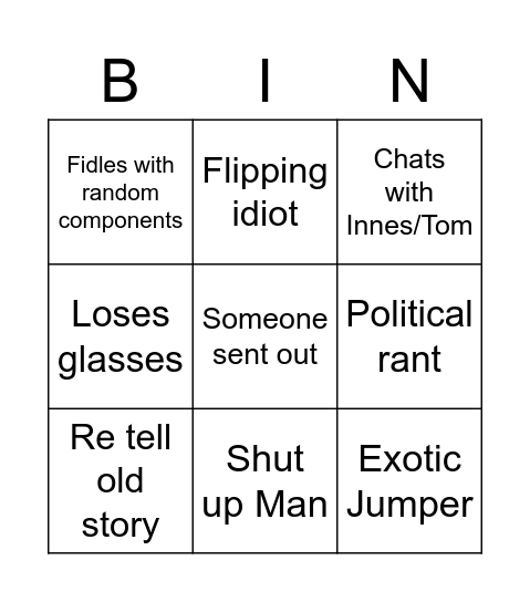Roy Bingo Card