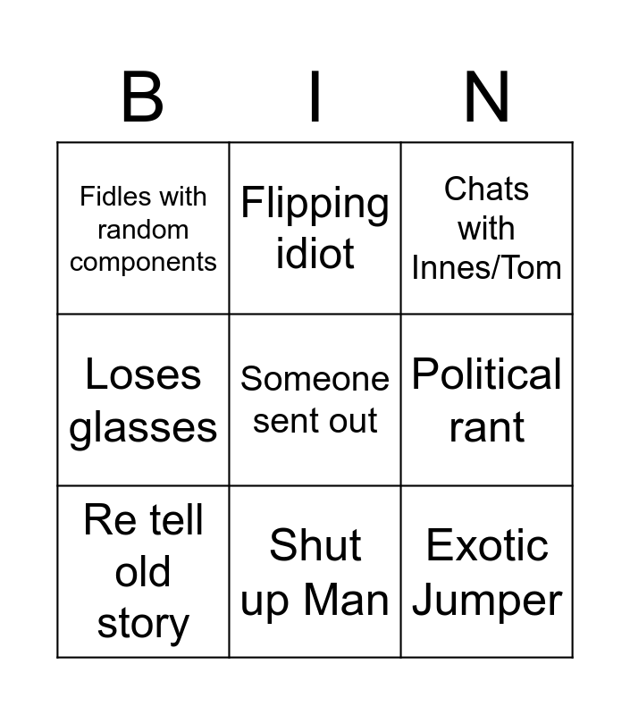 Roy Bingo Card