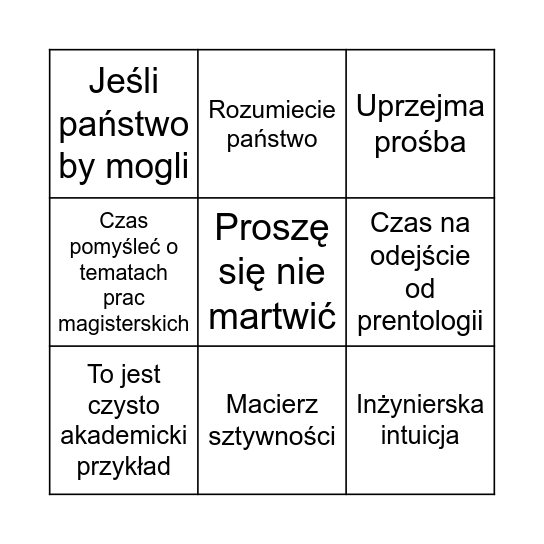 The Guminiak Bingo Card