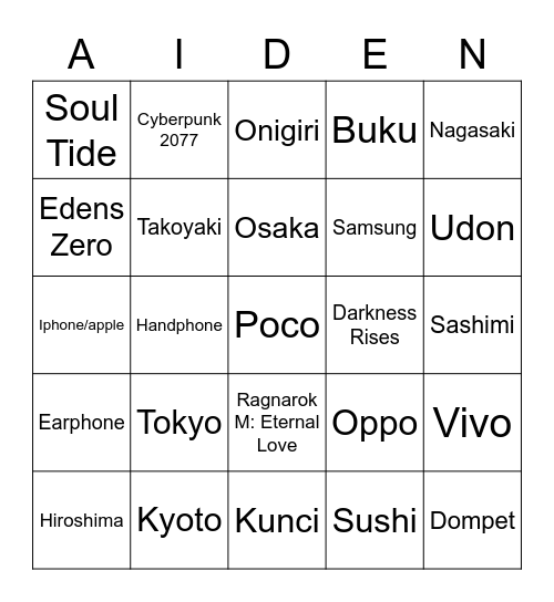 Pugnare Bingo Card