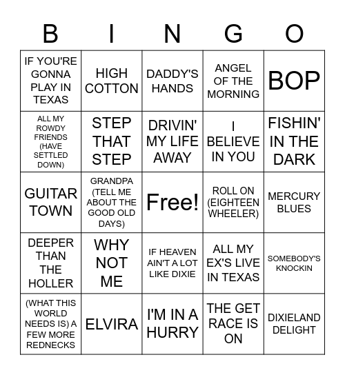 80's Country LEGENDS 3-20 Bingo Card