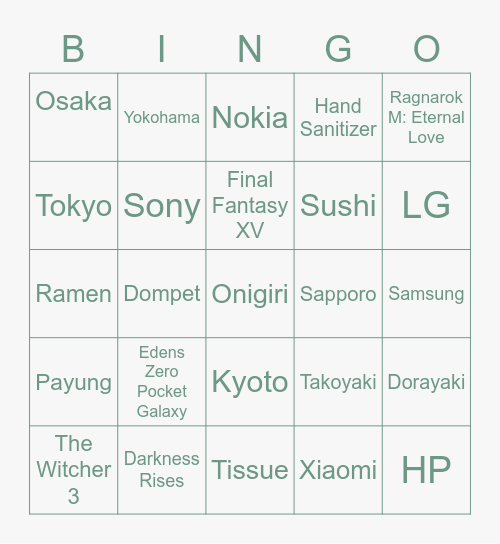Bingo Natsu Bingo Card