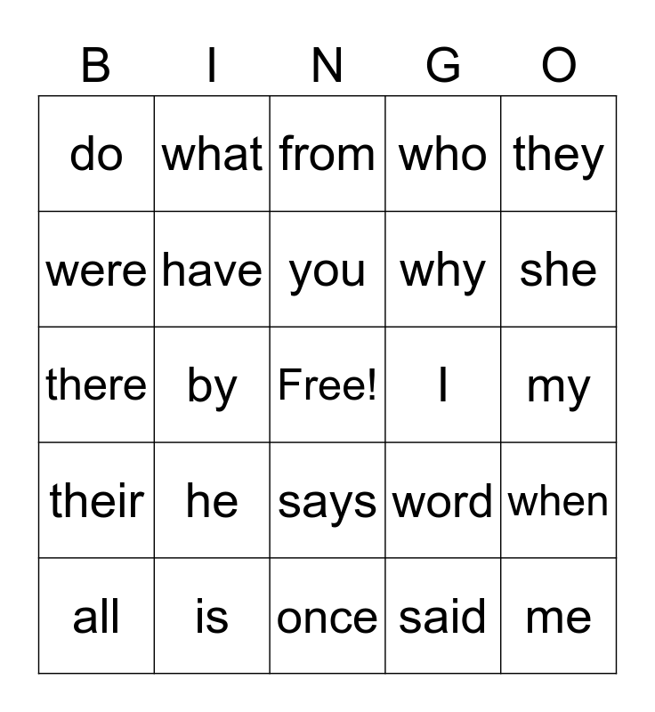 Tricky Word Bingo - Units 1 & 2 Bingo Card