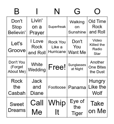 80's Essentials Bingo Card