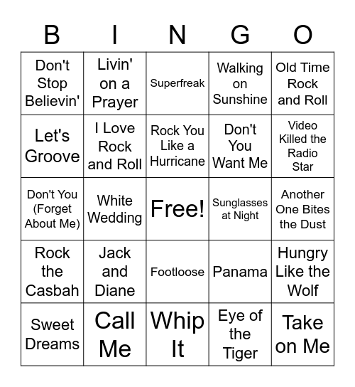 80's Essentials Bingo Card