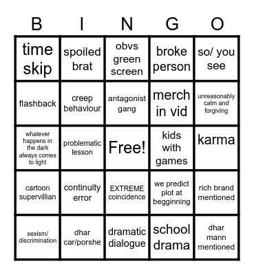 dhar man bullyism Bingo Card