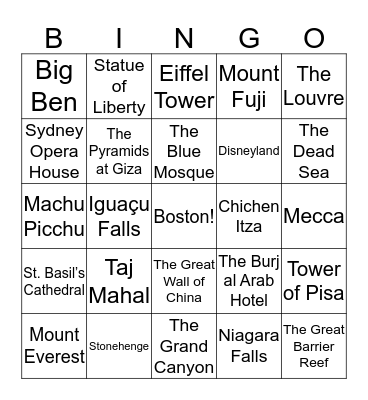 International Travel Bingo Card