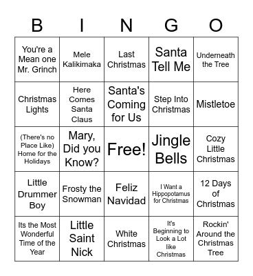 Christmas Music Bingo Card