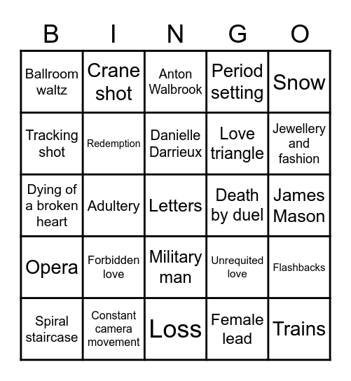Max Ophuls Movies Bingo Card