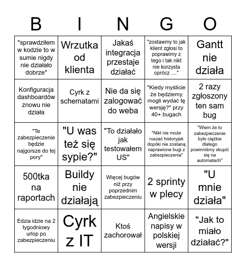 Zabezpieczenie MES Bingo Card