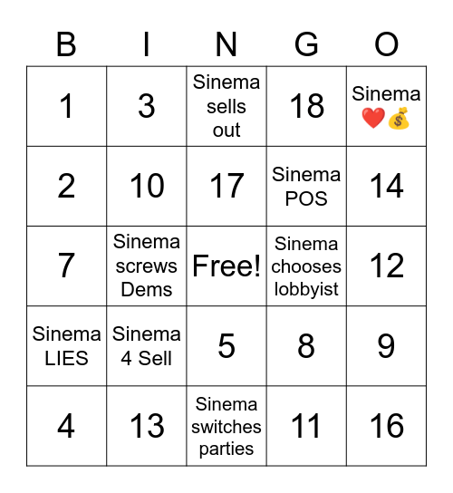 Kyrsten Sinema Bingo Card