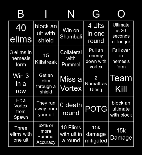 Ramattra Bingo Card